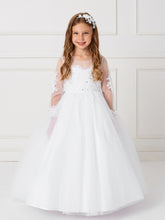 Gorgeous Long Sleeve 1st Communion Dress With Sheer Neckline